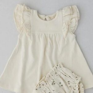 Quincy Mae Ivory Ruffle Sleeve Baby Dress 100% organic Cotton (read description)